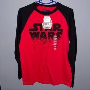 Disney Star Wars Long-sleeve Red T-shirt with Black Sleeves, Boys Youth Large